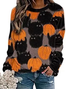 Neyaolk Pumpkin Cats Halloween Crewneck Sweatshirt