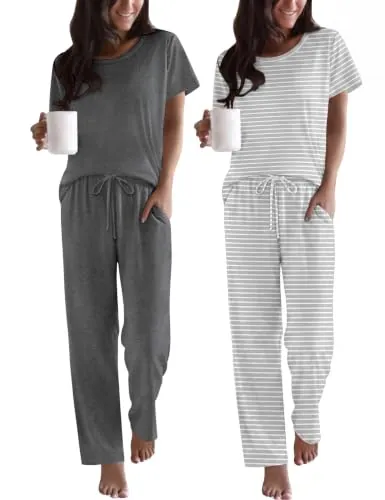Ekouaer Women's Short Sleeve Pajama Set 2-Pack
