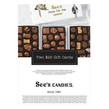 Two $25 See's Candies Cards ($50 Value)