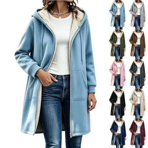 Sherpa Lined Full Zip Hooded Mid-Length Winter Jacket