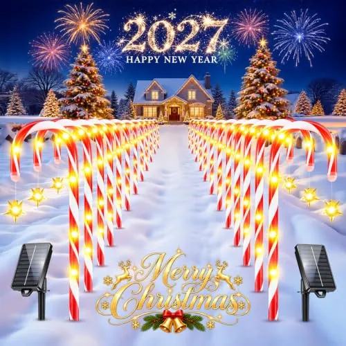 24 Pack Solar Christmas Candy Cane Lights