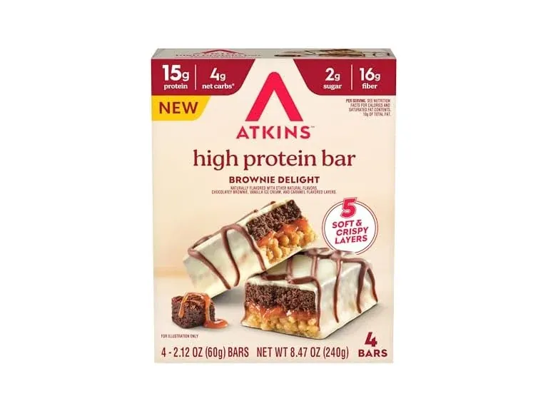 Atkins High Protein Bar, Brownie Delight, 4 Bars