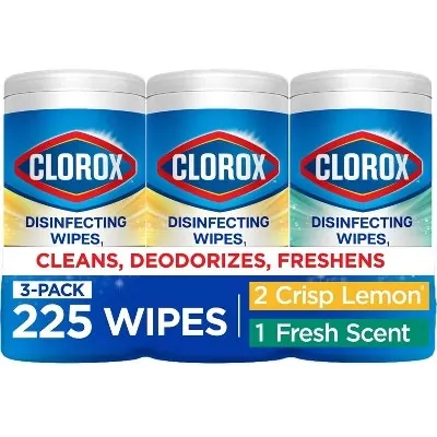 Clorox 225-Count Fresh Scent & Crisp Lemon Disinfecting Wipes 3-Pack