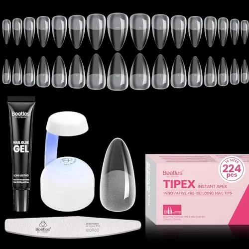 224-Piece Beetles Tipex Instant Apex Soft Gel Clear Press-On Nail Kit