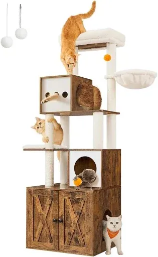 Feandrea Cat Tree with Litter Box Enclosure, 70.1-Inch