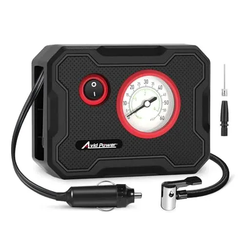 AVID POWER 12V Portable Tire Inflator Air Compressor w/ Digital Gauge & LED Light