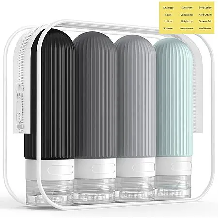 4-Pk 3oz. Me.Fan Portable Silicone Toiletries Travel Bottles in Grey (TSA Appr.)