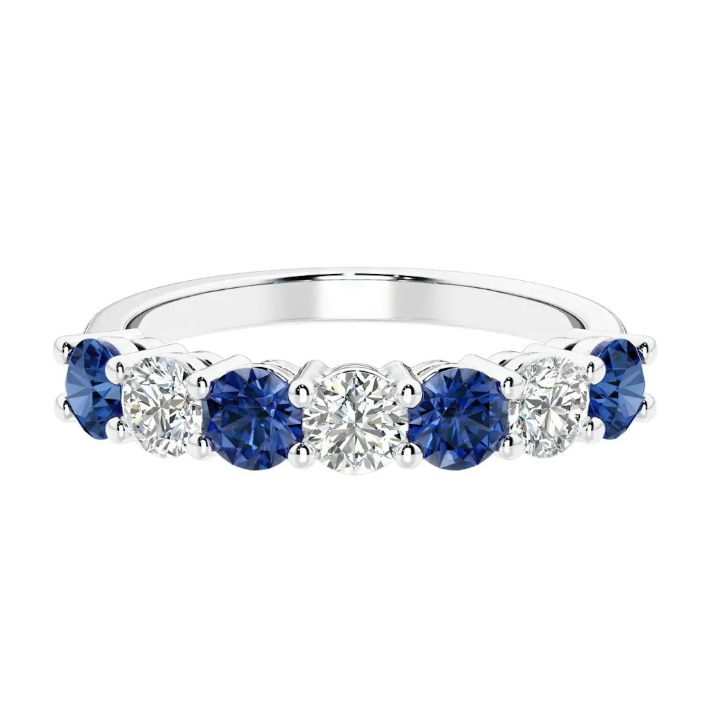 AGI Certified Blue Sapphire & Lab Grown Diamond Eternity Ring