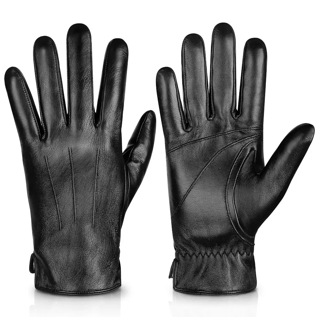 Alepo Men's Genuine Sheepskin Leather Cashmere-Lined Touchscreen Gloves