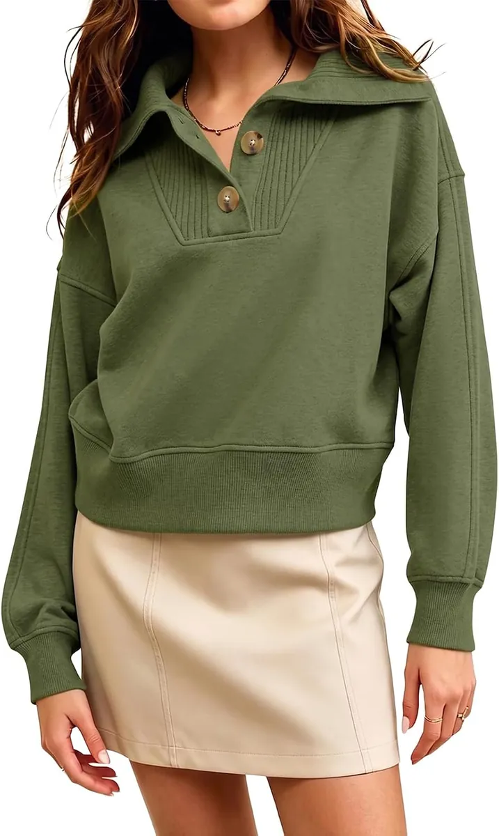 FISOEW Oversized Button Collar Sweatshirt
