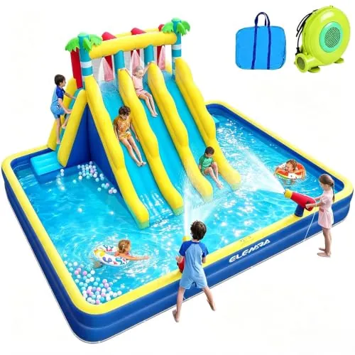ELEMARA Inflatable Water Slide 20.66x16.4FT Double Pool 3 Slides