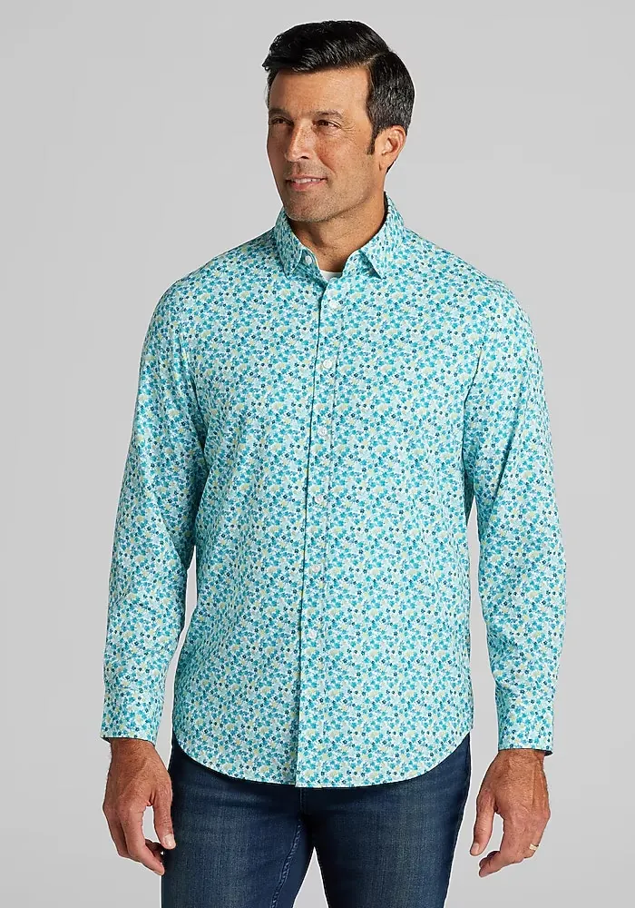 Jos A Bank Traveler Coolmotion Tailored Fit Mini Floral Sport Shirt