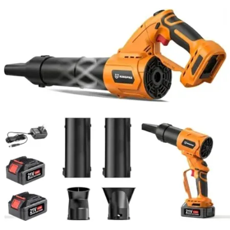 KINGPKE Two-Angle Rotatable Design Cordless Leaf Blower w/ 2x 3000mAh Batteries & Charger