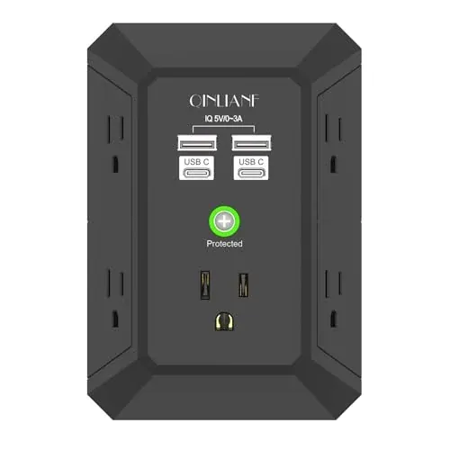 QINLIANF 5-Outlet Surge Protector with 4 USB Ports (2 USB-C), 1680 Joules, 3-Sided Power Strip