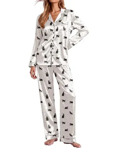 Ekouaer 2 Piece Long Silk Pajama Sets
