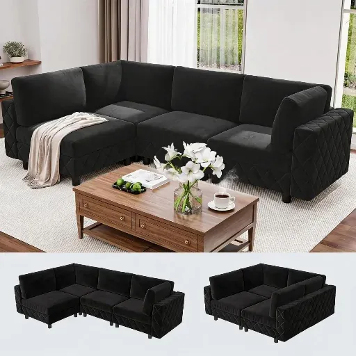 Mercer41 103" Oversized Modular Sectional Sofa w/ Removable Cover & Deep Seats