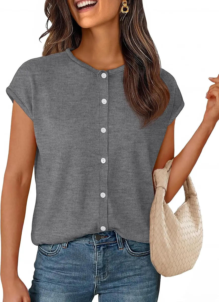 MEROKEETY Cap Sleeve Cardigan Sweater