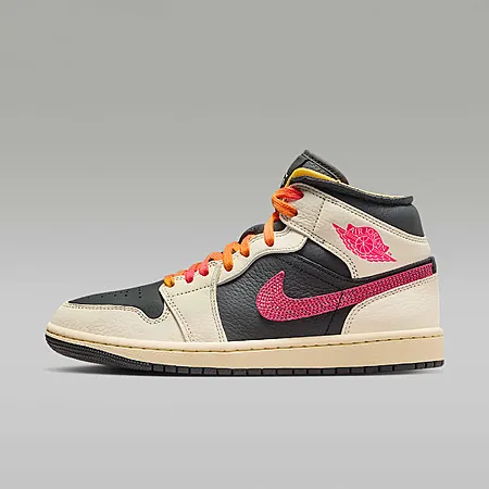 Nike Women's Air Jordan 1 Mid SE Edge Shoes (Limited Sizes, Ivory/Black/Pink)