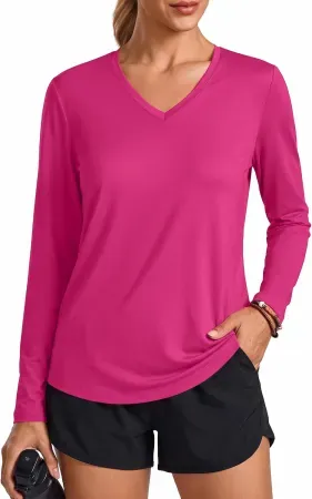 PINSPARK Women's Long Sleeve V Neck Workout Top