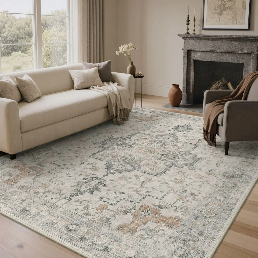 Bungalow Rose Roehit 8x10-Foot Oriental Performance Machine Washable Area Rug