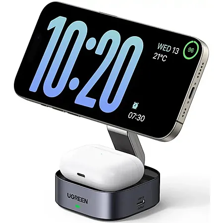 UGREEN MagFlow 25W 2-in-1 Magnetic Wireless Charging Station for iPhone & AirPods