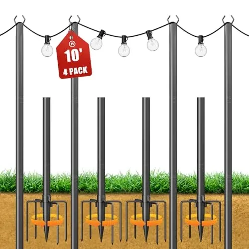 Jusgym 10ft String Light Poles for Outside, 4-Pack