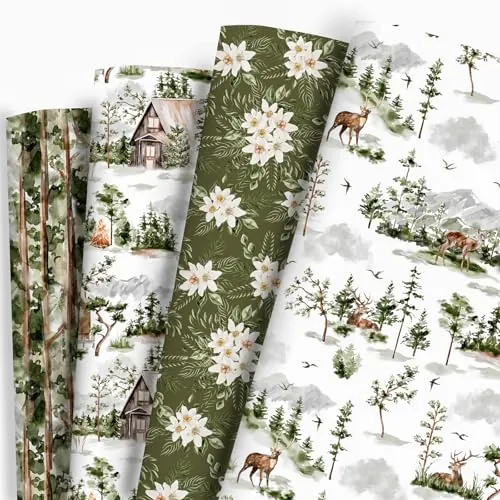 Vnaaem Christmas Wrapping Paper - Forest Green Watercolor Style Gift Wrap