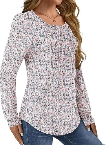 GKBK Women's Long Sleeve Pleated Tunic Top