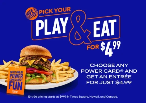 Dave and Busters Entree & Play Card Deal