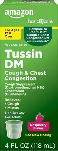 Amazon Basic Care Tussin DM Cough Plus Chest Congestion Syrup 4 fl oz