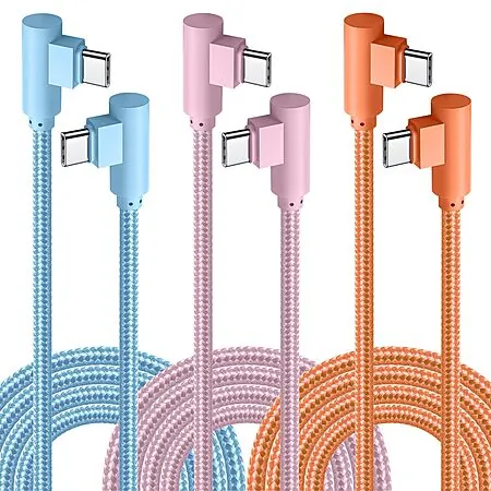 3-Pk 10' APFEN 60W USB-C to USB-C Nylon Braided 90-Degree Fast Charging Cable