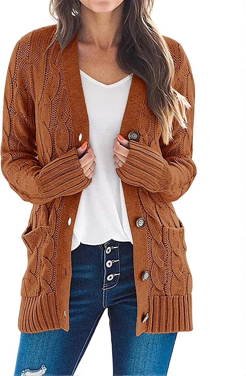 MEROKEETY Cable Knit Cardigan Sweater