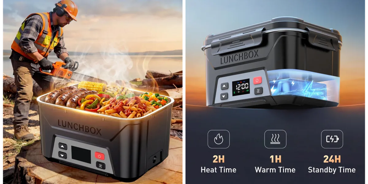 East Oak 1.3L (5.5-cup) Cordless Heated Lunch Box in a black colorway