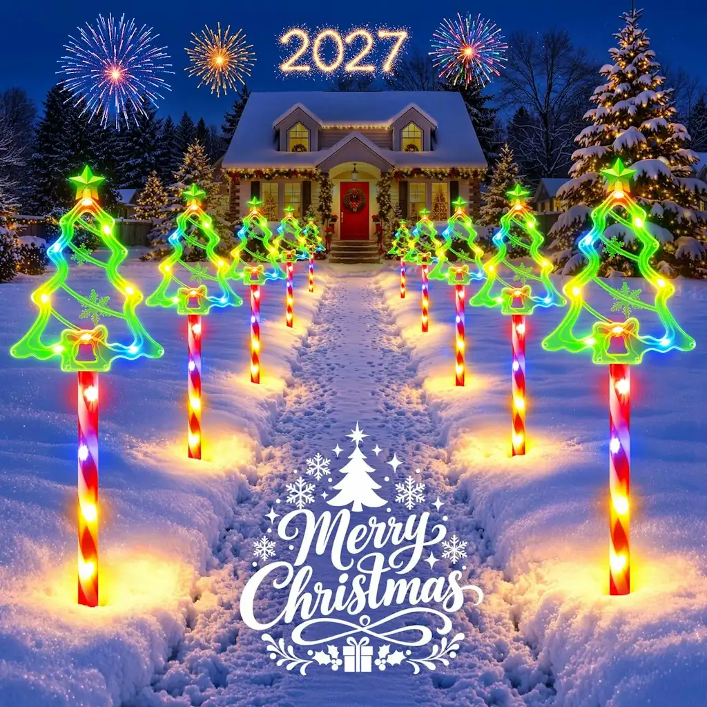 Solar Christmas Tree & Candy Cane Pathway Lights 10-Pack