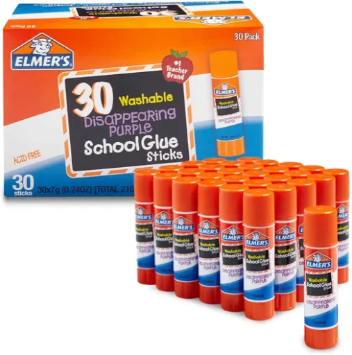 Elmer’s Disappearing Purple School Glue Sticks, Washable, 7 Gram, 30 Count