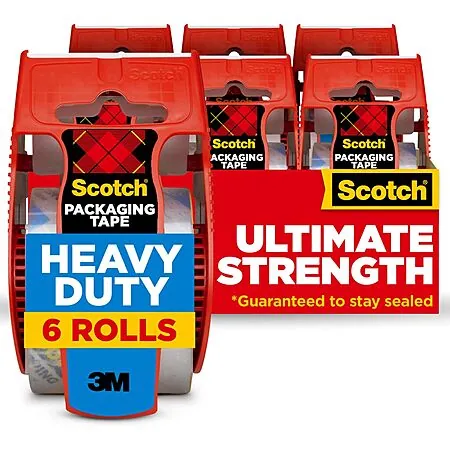 6-pk 1.88" x 22.2yd Scotch Heavy Duty Shipping Packing Tape Dispensers