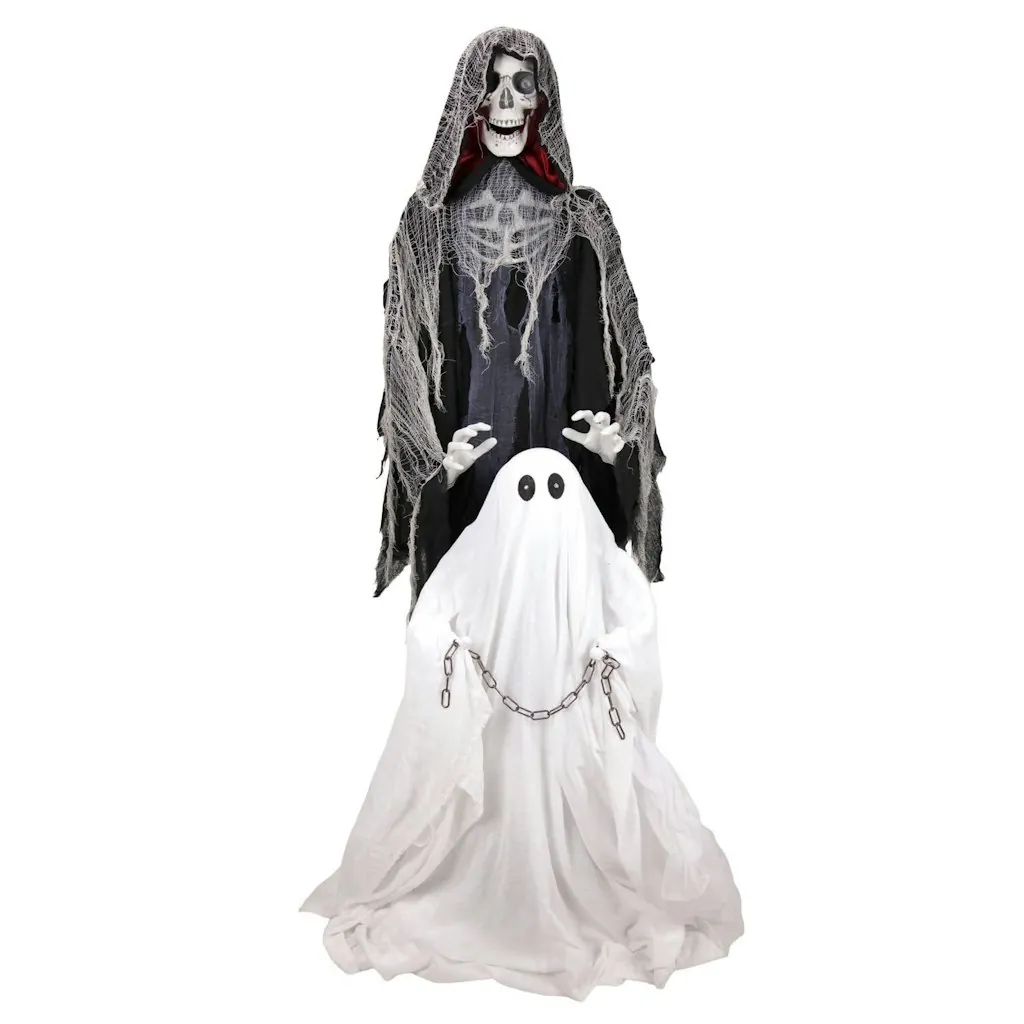 Haunted Hill Farm 5.9-Foot Reaper w/ Ghost Halloween Animatronic