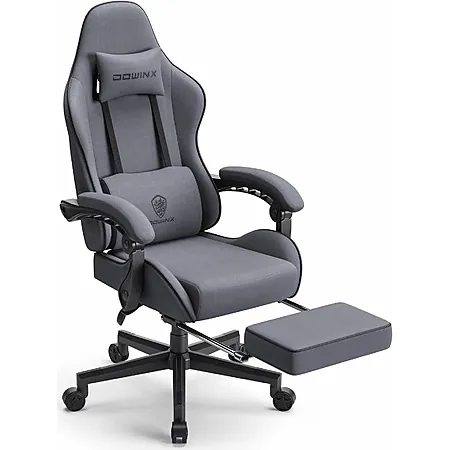 Dowinx Fabric Gaming Chair w/ Massage Lumbar Support (Dark Grey)