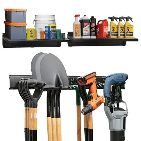 TIDYME 64" Wall Mount Garage Tool Organizer w/ 2 Shelves & 4 Hooks