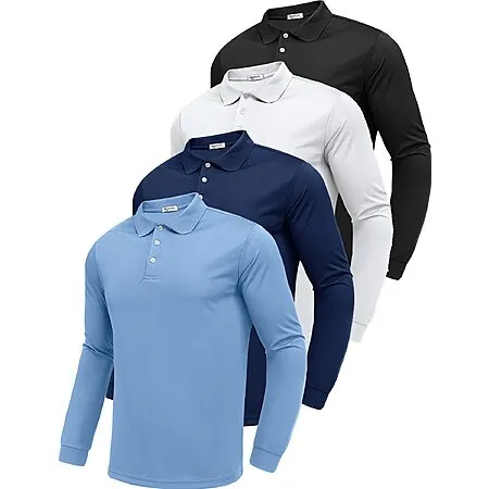 4-Pk PINSPARK Men's Long Sleeve Polo Shirts