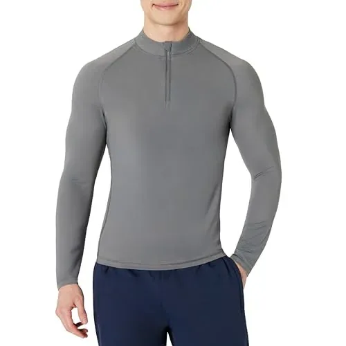Amazon Essentials Men's Long-Sleeve Quarter Zip Rash Guard Shirt, Slim Fit