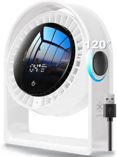 RANVOO 6.5" 120° Tilt 4-Speed Quiet USB Desk Fan w/ LED Display