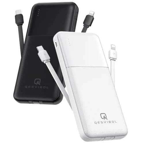 Portable Charger with Built in Cables 10000mAh 2-Pack