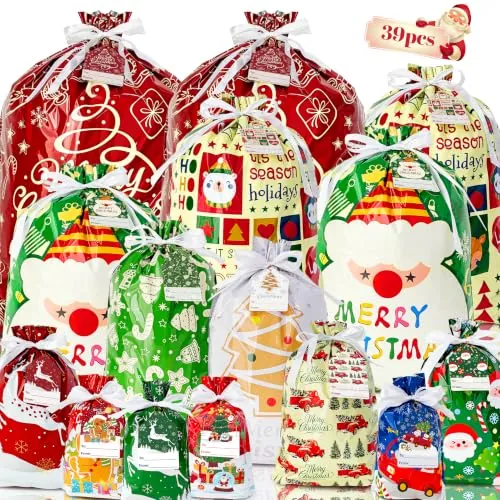 Christmas Drawstring Gift Bags, 39 Pcs