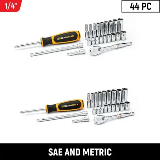 GEARWRENCH 44-Piece SAE/Metric 1/4 in. Drive 6 and 12-Point Standard and Deep Mechanics Tool Set