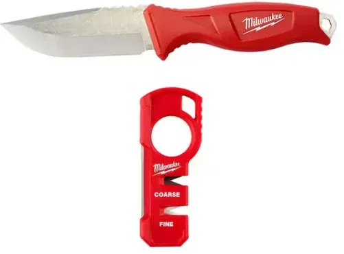 Milwaukee 4 in. Tradesman Fixed Blade Knife with Compact Jobsite Knife Sharpener (2-Piece)