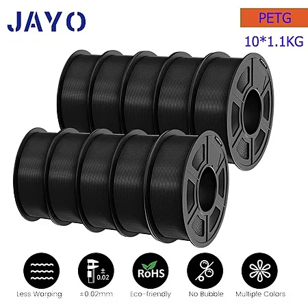 10-Pk 1.1kg JAYO PETG High Speed Matte 3D Printer Filament (Black, White, Grey)