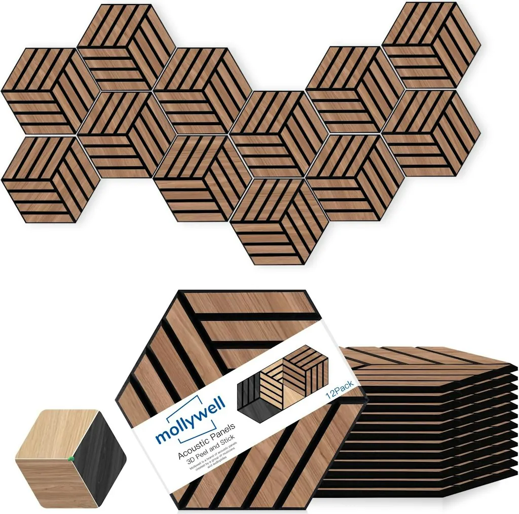 Mollywell Hexagon Acoustic 14" x 12" Wall Panels 12-Pack