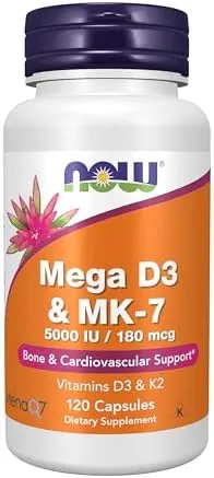 120-Count NOW Supplements Mega D-3 (5000 IU) & MK-7 (180 mcg)