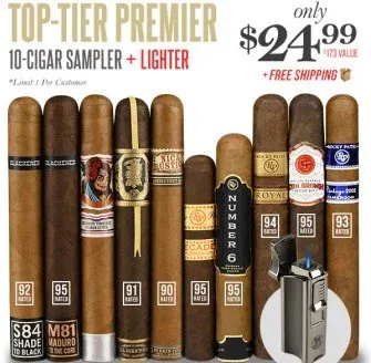 Top-Tier Premier Vol. 2 10-Cigar Sampler + Lighter